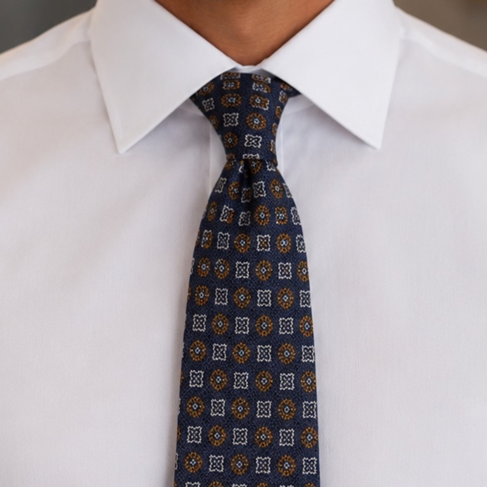 Nicky Navy Patterned Tie in Textured Silk